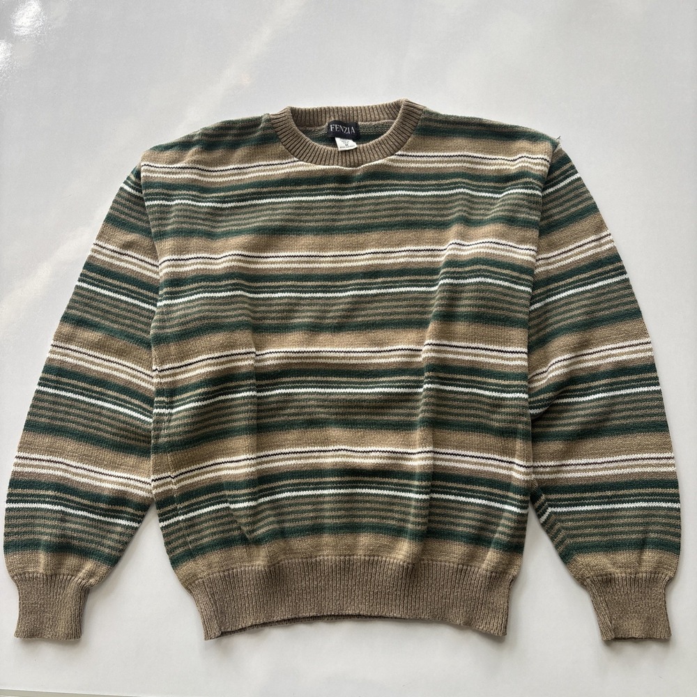 Vintage Fenzia Multicolor Fall Autumn Green Sweater knitwear Men's M 90s USA